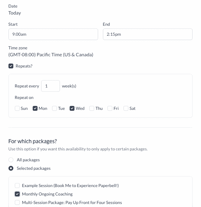 Paperbell availability settings