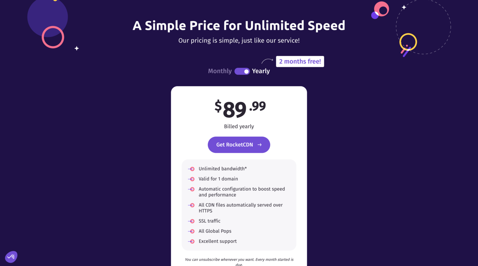 rocketCDN annual pricing