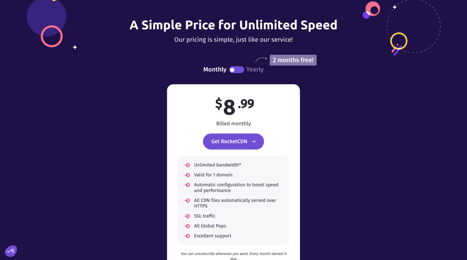 rocketCDN monthly pricing