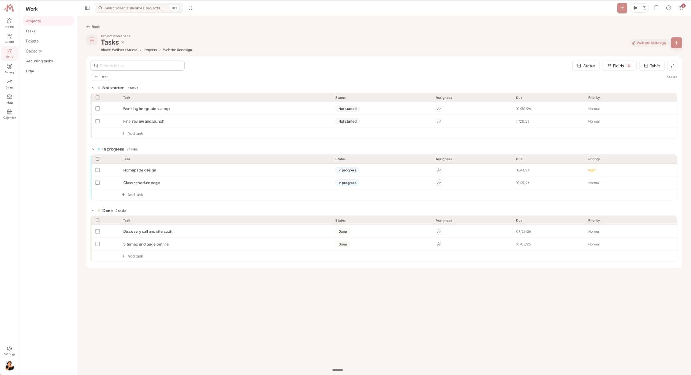 Moxie Project Task List